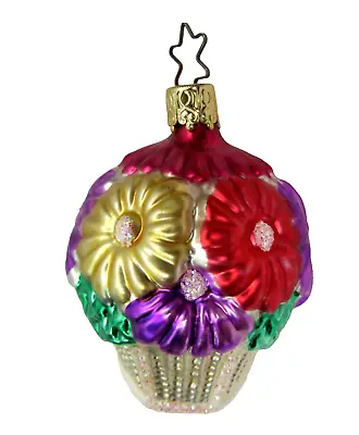 Vtg INGE-GLAS Ornament Xmas W. Germany FLOWER BASKET Blown Glass Old World 3.25  • $18