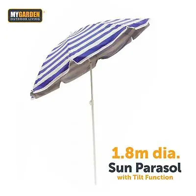 Tilting Parasol Umbrella 1.8m Beach Patio Garden Outdoor UV Protection Sun Shade • £8.25