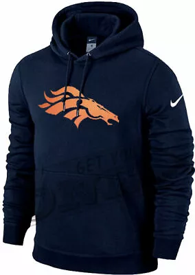 Nike DENVER BRONCOS Charged Up Lined Big Logo Fleece Pullover Cotton Hoodie NEW • $59.99