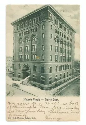 Detroit Michigan MI Postcard Masonic Temple Building C1905 • $4.89