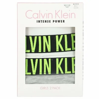 Calvin Klein GIRLS 2 Pack Customized Stretch Bikini Brief Heather Grey / White • £19.99