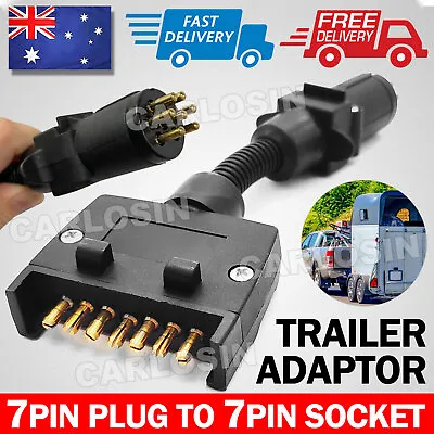 Trailer Adapter Plug 7 PIN Round Female To Flat Male Caravan Boat Connector • $13.95