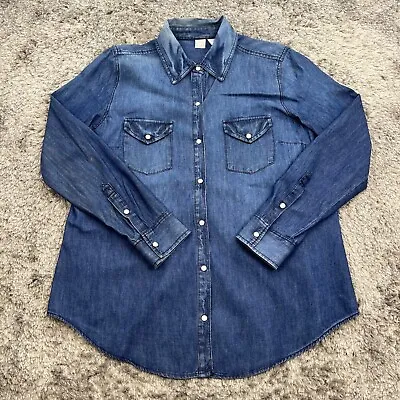 Canyon River Blues Jean Jacket Mens Large Pearl Snap Western Denim Shacket Shirt • $19.55