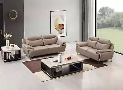 2PC Dark Tan Modern Contemporary Genuine Leather Sofa Loveseat Livingroom Set • $2499