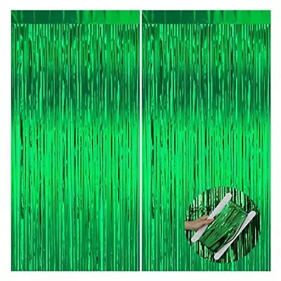 2 Pack Green Foil Tinsel Curtain3.2ftx 8.2ftGlitter Metallic Fringe Curtain F... • $16.20