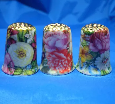 £9.95 • Buy Birchcroft Thimbles -- Set Of Three  -- Gold Top Autumn Flowers 