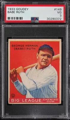 1933 Goudey HOF Babe Ruth Baseball ⚾️ Card # 149 PSA 3 Nice Color • $19995