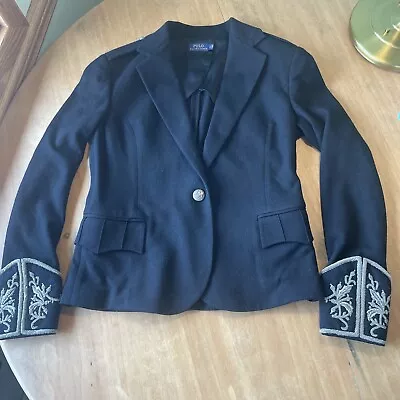 204 Polo Ralph Lauren Epaulet Brocade Wool Crest Blazer Military Jacket 4 VTG  • $149