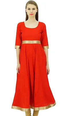 $33.62 • Buy Bimba Red Anarkali Kurti With Golden Border Dress Indian Clothing Ladies Kurta
