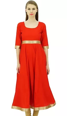 Bimba Red Anarkali Kurti With Golden Border Dress Indian Clothing Ladies Kurta • $39.47