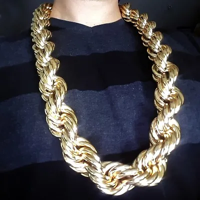  Huge Mens 14k Gold Plated Chain Hollow Rope Dookie 30MM  X 36  Hip Hop Necklace • $99.95