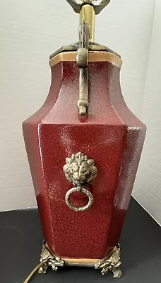 VINTAGE MCM 28.5” TOYO Footed Table Lamp Dark Red With Lion Fish Creature? • $159