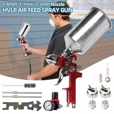 $34 • Buy Automotive Spray Gun Gravity Feed Paint Air Sprayer HVLP Car Kit Tool 3 Nozzle