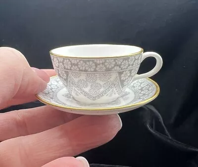 Vintage Spode Bone China Gray & White Primrose Gold Trim Miniature Cup & Saucer • $4.99