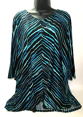 Bob Mackie Wearable Art Black Blue Green Blouse Pullover Tunic Top Womens 2X NWT • $38