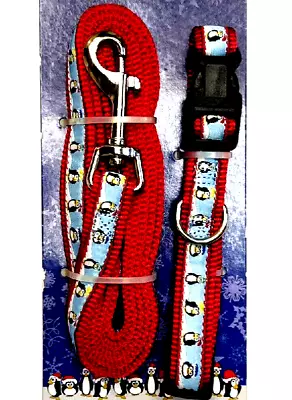 5/8  Dog Collar And Lead Leash Penguins On Ice By Zack & Zoey 10-16  Christmas • $13.49