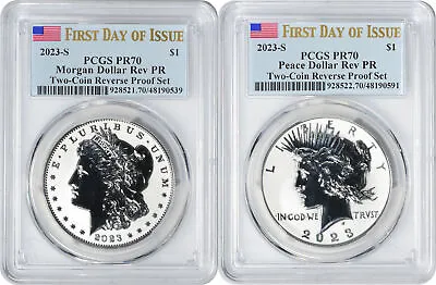 2023-S Morgan And Peace Silver Dollar 2-Coin Reverse Proof Set PR70 FDOI PCGS • $389