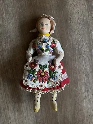 Vintage Hungarian Folk Art Hand Made Matyo Fabric Female Doll Embroidered Dress • $50
