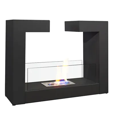 £225.99 • Buy Black Bio Ethanol Fireplace Steel Glass Biofire Fire Burner Heater Freestanding