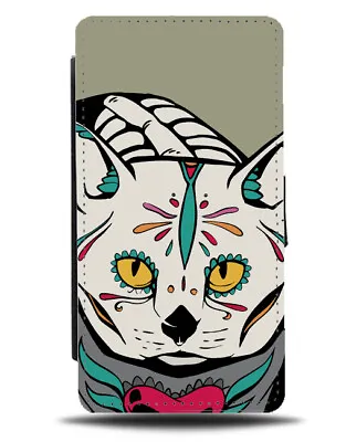 Sugar Skull Mexican Cat Flip Wallet Case Cats Skulls Mexico Theme Style J750 • £19.99