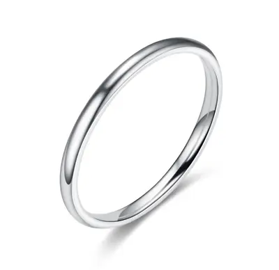 $3.49 • Buy 2mm Thin 316L Stainless Steel Stackable Ring Wedding Band Women Girl Size 3-12