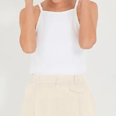Hush Como Ribbed Top Womens Ladies Halterneck Cotton Cami Vest White Size S-XL • £10