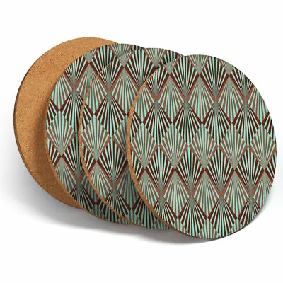 £7.99 • Buy 4 Set - Art Deco Pattern Teal Girls Coasters - Kitchen Drinks Coaster Gift #3055