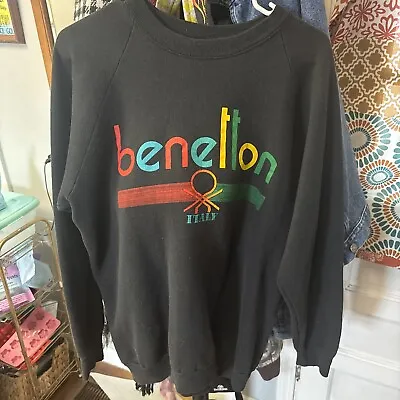 VINTAGE Benetton Italy Sweater Adult XL Black Crewneck • $35