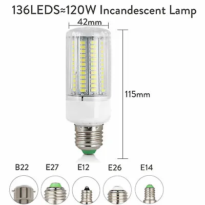 E27 LED Bulb Corn Light B22 E14 E12 5730 SMD Energy White Lamp 110V 220V SS184 • $6.68