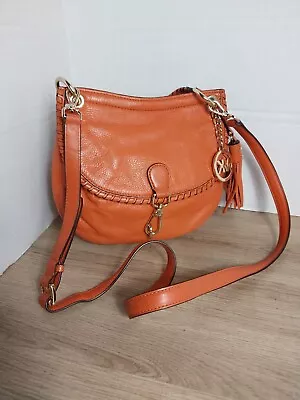 MICHAEL KORS BENNET Tangerine Orange Leather Crossbody/ Shoulder Bag 10 X 9   • $28.99