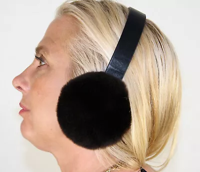 New Dark Brown Sheared Mink Fur Ear Muffs Leather Band Efurs4less • $36.99