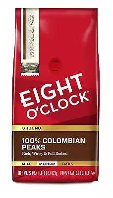 Eight OClock Coffee 100% Colombian Peaks Medium Roast Ground Coffee 22 Ounce • $35.97