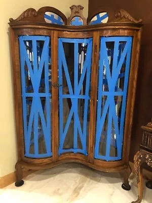 Cabinet Corner S-Curved Glass Antique Early American Oak Rare Find • $1499