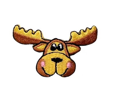 IRON ON PATCH Applique  Moose Head With Pink Cheeks  2  X 1-1/8  • $2.49