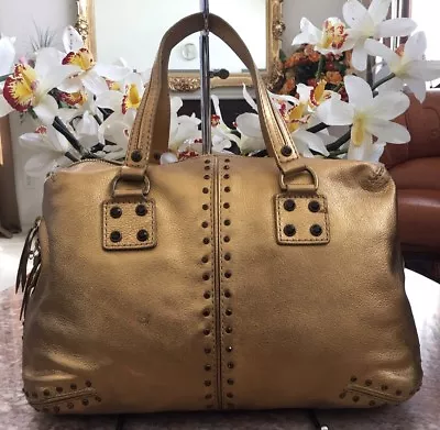Michael Kors Astor Metallic Gold Leather Jeweled Satchel Handbag Euc! Mspr $348 • $93.49
