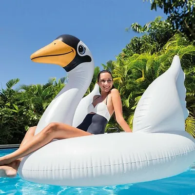 Large Inflatable Lilo With Handles Swimming Pool Toys Mega Swan Island • £25.64