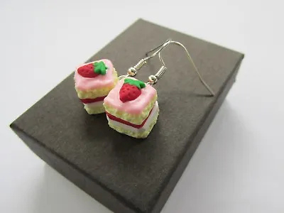 Strawberry Sponge Jam Cream Tray Bake - Fimo Yummy Cake Slice Fashion Earrings  • $6.21