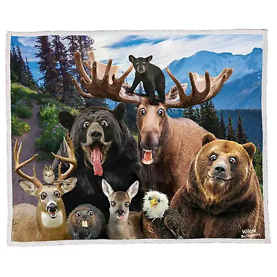 Wildlife Selfie Sherpa Blanket 50x60  Camping Throw Couch Kids Adults Bear Moose • $32.50