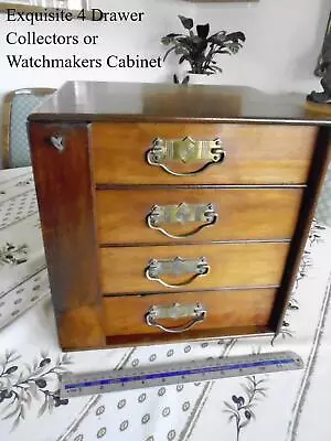 Stunning Early 20th Century 4 Drawer Walnut Watchmakers Or Collectors Cabinet • £150