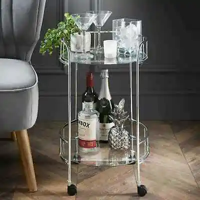 £40 • Buy NEW Silver Drinks Trolley With Glass Shelves Mini Bar Cocktail Table Drink Table