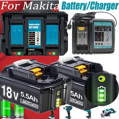 UK For Makita 18V 6.0Ah LXT Li-Ion BL1830 BL1850-2 BL1860 Battery/Charger • £36.89