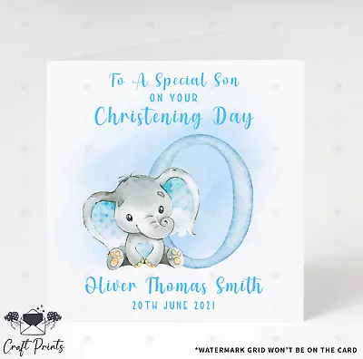 £2.99 • Buy Personalised Cute Blue Elephant Christening Day Card For Son Grandson Nephew