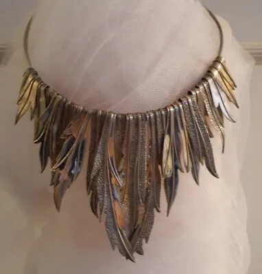 Vintage Fine Sterling Silver Studio Made Massive Cascading Bib Necklace  • $292.50