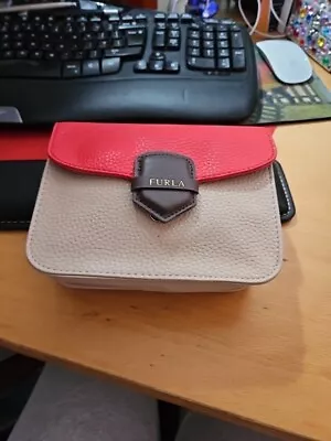 Furla Pebble Grain Clutch Bag - Taupe & Red • £30