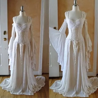 Medieval Wedding Dresses Lace Long Sleeves Renaissance Bridal Gowns Plus Size • $139.50
