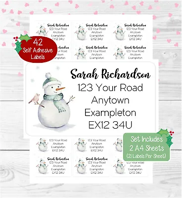 £3.55 • Buy Snowman Personalised Christmas Address Labels, 42 Custom Return Stickers