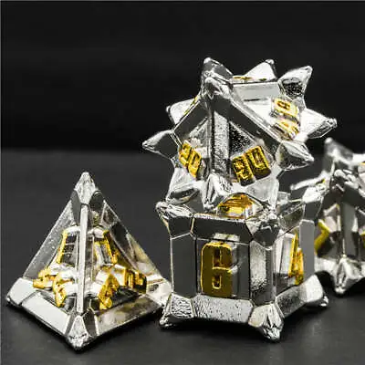 White W/Gold Pinwheel Strengthened Metal 7-Dice Set | Metal DND Dice • $19.99