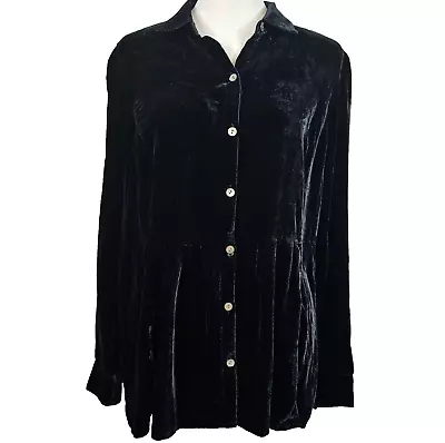 J.Jill Womens Size S Velvet Velour Black Long Sleeve Button Up Collared Pleated • $24.99