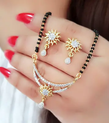 $21.26 • Buy Indian Ethnic Mangalsutra Necklace Earrings Set Wedding Traditional Jewelry