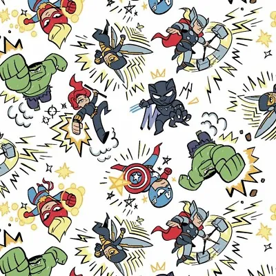 $9.95 • Buy Marvel Avengers Kapow Cartoon Heroes Tossed White 100% Cotton Fabric By The Yard